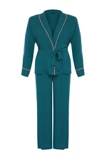 Trendyol Curve Emerald Green Piping Detailed Double Breasted Viscose Woven Pajama Set