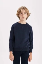 DEFACTO Boy Navy Blue Crew Neck Cotton Basic Plain School Sweatshirt