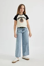 DEFACTO Girl&#39;s Wide Leg Belted Wide Leg Jean Trousers