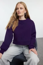 Trendyol Purple Thick Inside Fleece Relaxed/Wide Fit Crop Basic Knitted Sweatshirt