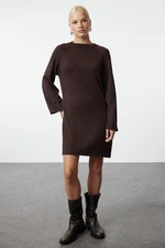 Trendyol Dark Brown Mini Knit Basic Cotton Dress