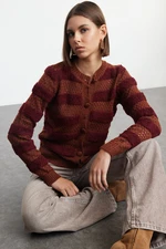 Trendyol Claret Red Color Block Knit Cardigan