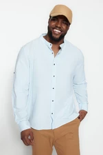 Trendyol Blue Regular Fit Comfortable Collar Basic Plus Size Shirt