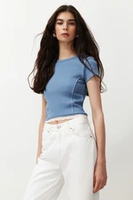 Trendyol Light Blue Fitted Body-Fitted Cotton Stretch Knitted Blouse with Stitching Detail