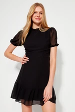 Trendyol Black Straight Cut Skirt Flounce Mini Sifonnal bélelt szőtt ruha