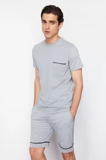 Trendyol Gray Melange Regular Fit Pajamas Set with Knitted Shorts