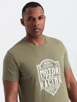 Ombre Men's motorcycle style printed t-shirt - olive