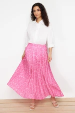 Trendyol Fuchsia Floral Patterned Pleated Elastic Waist Woven Skirt