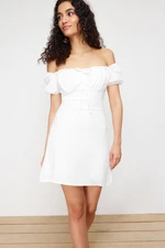 Trendyol White Plain Bodycone Crepe Mini Woven Dress