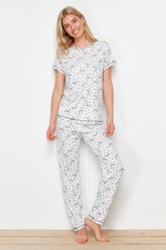 Trendyol White Galaxy Patterned Knitted Pajamas Set