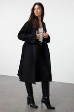 Trendyol Black Button Detailed Soft Textured Slit Oversize Coat