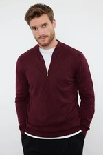 Trendyol Claret Red Slim Fit Half Turtleneck Zipper Collar Cotton Smart Knitwear Sweater