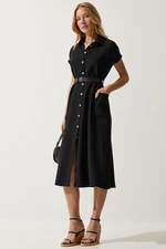 Happiness İstanbul Women's Black Belted Woven Dress