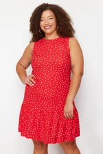 Trendyol Curve Red Polka Dot Printed Zero Sleeve Flounce Shift/Plain Mini Flexible Knitted Dress