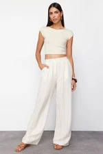 Trendyol Ecru Striped Wide Leg Woven Trousers