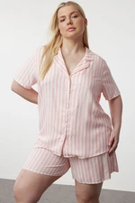 Trendyol Curve Pink Shirt Collar Striped Woven Pajama Set