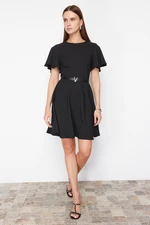 Trendyol Black Belted Skirt Flounced Mini Woven Dress