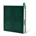 Zielony kwadratowy notatnik z długopisem żelowym LEGO®, 15,9x15,9 cm