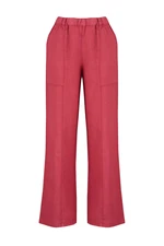 Trendyol Red 100% Linen Pocket Detailed High Waist Wide Leg Trousers