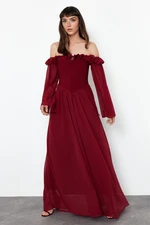 Trendyol Burgundy A-Cut Woven Chiffon Long Evening Evening Dress