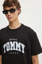 Bavlnené tričko Tommy Jeans pánsky, čierna farba, s potlačou