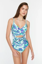 Trendyol Purple Abstract Patterned Double Breasted Tie Swimsuit