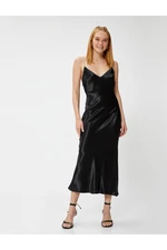 Koton Evening Dress in Satin with Stones, Straps and Decollete