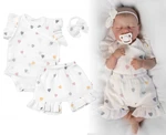 Zavinovací body, kraťasky + čelenka, mušelín, Srdíčko, Baby Nellys, smetanové, vel. 62 (2-3m)