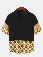 Mens Ethnic Printed Patchwork Short Sleeve Shirts