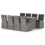 9 Piece Outdoor Dining Set with Cushions Poly Rattan Gray