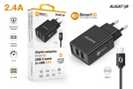 Chytrá síťová nabíječka ALIGATOR 2.4A, 2xUSB, smart IC, USB-C kabel 2A, černá