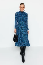 Tkané šaty Trendyol Blue Midi Leopard vzor