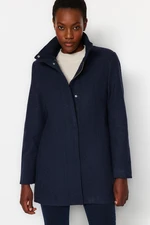 Trendyol Navy Blue Ribbed Collar Detailed Wool Cachet Coat