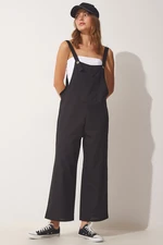 Happiness İstanbul Women's Black Gardener Overalls Slim Gabardine Jumpsuit