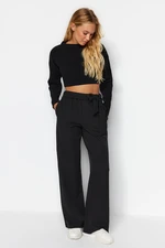 Trendyol Black High Waist Wide Leg/Wide Leg Woven Tie Detail Trousers