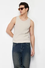 Trendyol Beige Slim/Tailored Ribbed Basic Sleeveless T-Shirt/Athlete