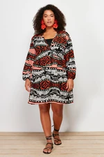 Trendyol Curve Multicolored Ethnic Patterned Double Breasted Voile Beach Dress