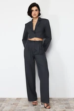 Trendyol Anthracite Premium Wide Leg Pinstripe Polyviscon Woven Trousers