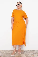 Trendyol Curve Orange Tie Detailed Midi Knitted Dress