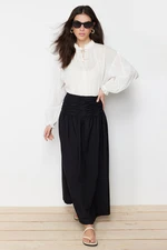 Trendyol Black High Waist Gathered Long Woven Skirt