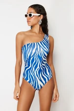 Trendyol Zebra Patterned One Shoulder Draped Regular Swimsuit