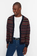 Trendyol Navy Blue Slim Fit V Neck Jacquard Knitwear Cardigan