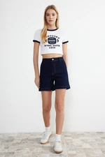 Trendyol Blue Fitted Stitching Detailed High Waist Denim Shorts