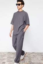 Trendyol Anthracite Oversize / Wide Cut Textured Wide Leg Sweatpants with Label
