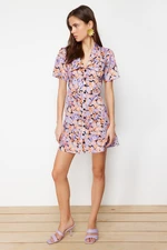 Trendyol Lilac Floral Print Large Collar Mini Woven Shirt Dress