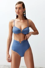 Trendyol Blue Premium Accessory High Waist Hipster Bikini Bottom