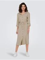 Beige women's linen shirt midi dress ONLY Caro - Women