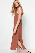 Trendyol Brown Straight Cut Slit Strappy Maxi Woven Dress