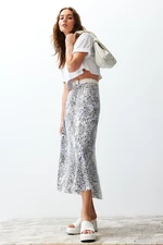 Trendyol Multicolored Leopard Patterned Viscose Fabric Midi Woven Skirt