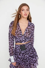 Trendyol X Sagaza Studio Purple Leopard Printed Chiffon Shirt